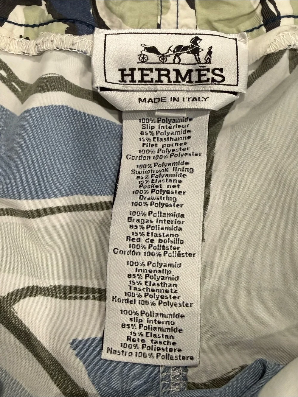 Hermes geometric equestrian swim trunks men XL blue READ
